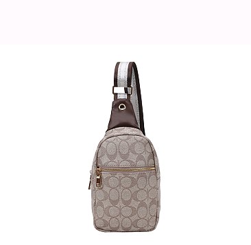 Oval Pattern Print Sling Bag with guitar strap