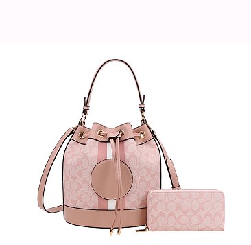 2n1 Oval Design Drawstring Satchel Wallet Set