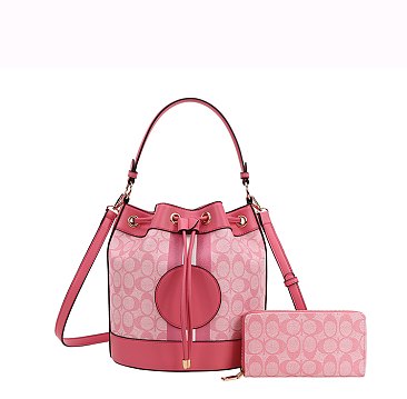 2n1 Oval Design Drawstring Satchel Wallet Set