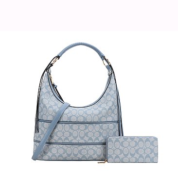 2in1 Oval Print Shoulder Bag Wallet Set