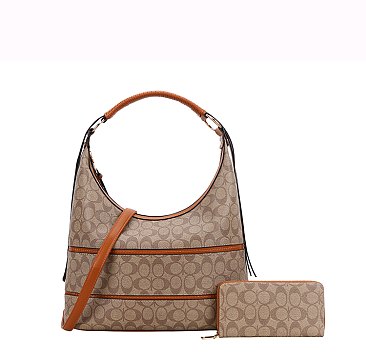 2in1 Oval Print Shoulder Bag Wallet Set