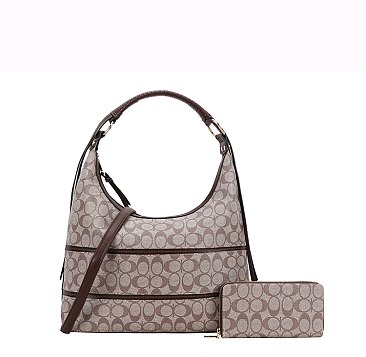 2in1 Oval Print Shoulder Bag Wallet Set