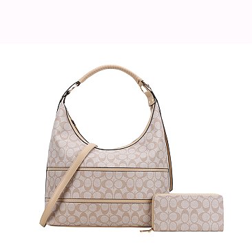 2in1 Oval Print Shoulder Bag Wallet Set