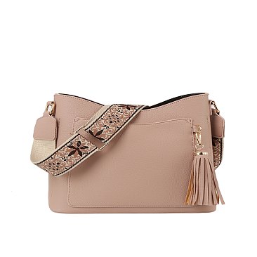 Tassel Front Pocket Crossbody Bag Hobo