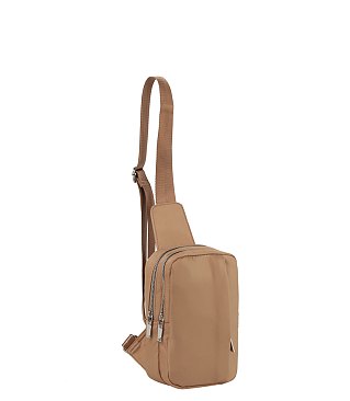 UNISEX TRIPLE ZIPS NYLON SLING BAG