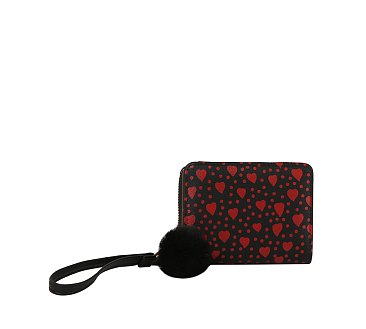 Heart Pompom Bi-fold Wallet Wristlet