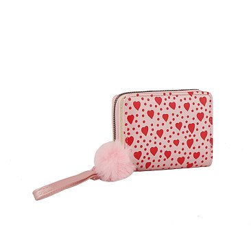 Heart Pompom Bi-fold Wallet Wristlet