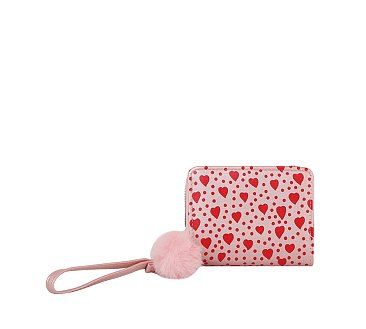 Heart Pompom Bi-fold Wallet Wristlet