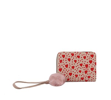 Heart Pompom Bi-fold Wallet Wristlet