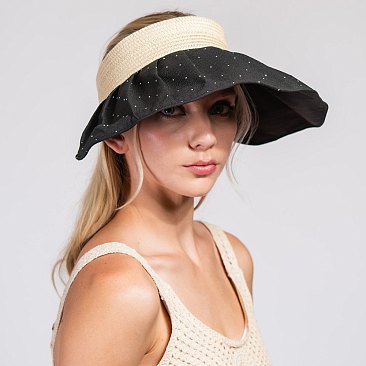 Unique Wide Brim Fabric Sun Visor Hat with Crystals