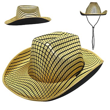 FASHIONABLE NET PRINT COWBOY HAT WITH STAMPEDE STRING