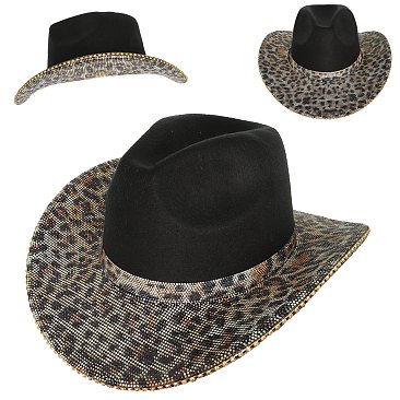 Stylish Felt cowboy hat with Leopard Rhinestones