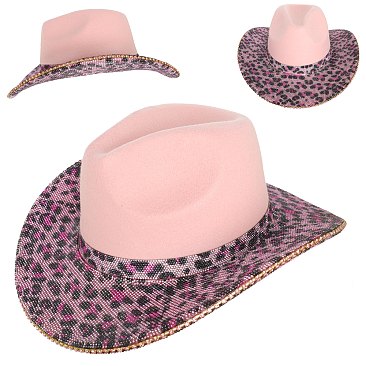 Stylish Felt cowboy hat with Leopard Rhinestones