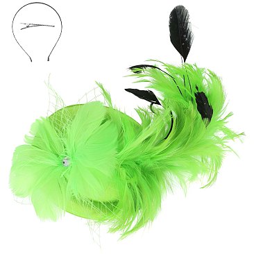 LARGE BOW FEATHERED Disc Pillbox DECORATIVE HEADPIECE