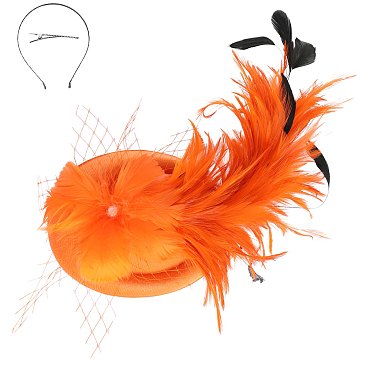 LARGE BOW FEATHERED Disc Pillbox DECORATIVE HEADPIECE