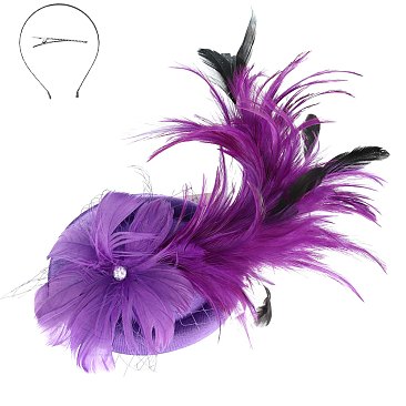 LARGE BOW FEATHERED Disc Pillbox DECORATIVE HEADPIECE