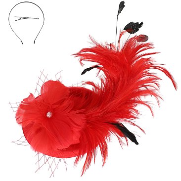 LARGE BOW FEATHERED Disc Pillbox DECORATIVE HEADPIECE