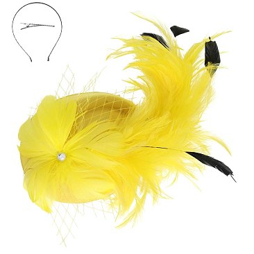 LARGE BOW FEATHERED Disc Pillbox DECORATIVE HEADPIECE