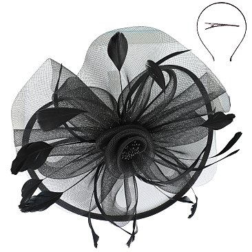 Classy FASCINATOR with Feathers and Pearls Center