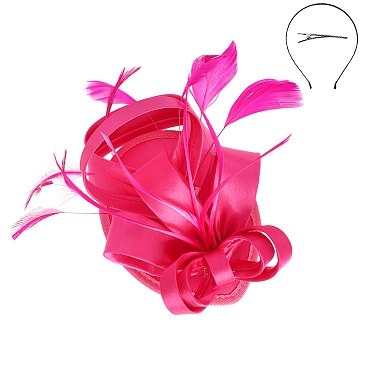 SINAMAY CAP Fascinator - LOOPY Ribbon and FEATHER Accented