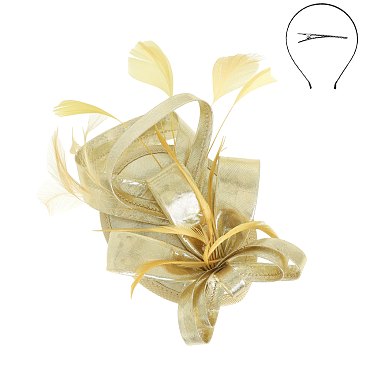 SINAMAY CAP Fascinator - LOOPY Ribbon and FEATHER Accented