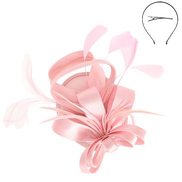 SINAMAY CAP Fascinator - LOOPY Ribbon and FEATHER Accented