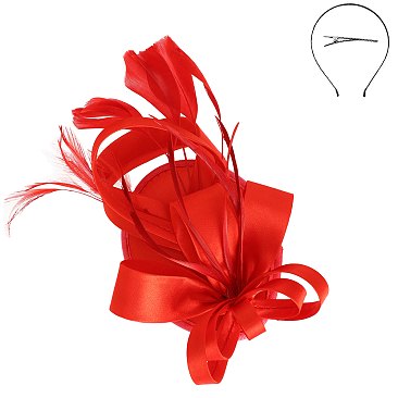 SINAMAY CAP Fascinator - LOOPY Ribbon and FEATHER Accented