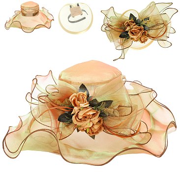 2 in 1 LARGE BRIM Organza FLAT TOP HAT and FLORAL FASCINATOR