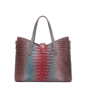 Tie-dyed 3in1 Crocodile Skin Large Push Lock Satchel Bag