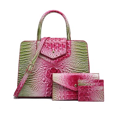 Tie-dyed 3in1 Crocodile Skin Large Satchel Bag