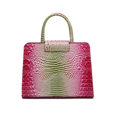 Tie-dyed 3in1 Crocodile Skin Large Satchel Bag