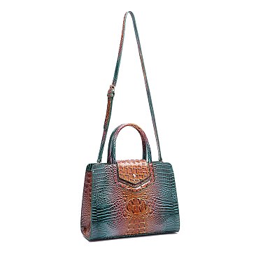 Tie-dyed 3in1 Crocodile Skin Large Satchel Bag