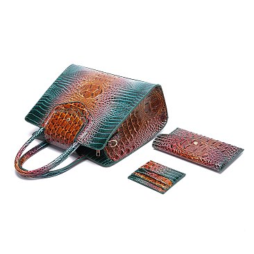 Tie-dyed 3in1 Crocodile Skin Large Satchel Bag