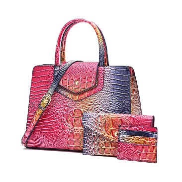 Tie-dyed 3in1 Crocodile Skin Large Satchel Bag