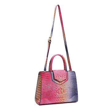 Tie-dyed 3in1 Crocodile Skin Large Satchel Bag