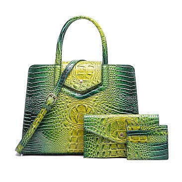 Tie-dyed 3in1 Crocodile Skin Large Satchel Bag