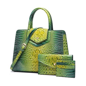 Tie-dyed 3in1 Crocodile Skin Large Satchel Bag