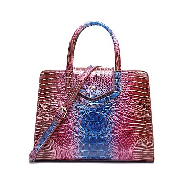 Tie-dyed 3in1 Crocodile Skin Large Satchel Bag