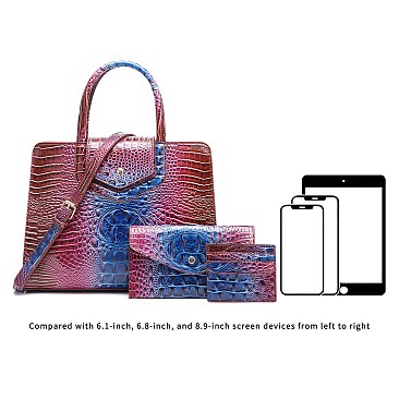 Tie-dyed 3in1 Crocodile Skin Large Satchel Bag