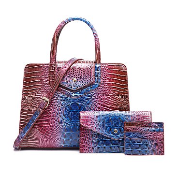 Tie-dyed 3in1 Crocodile Skin Large Satchel Bag