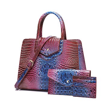 Tie-dyed 3in1 Crocodile Skin Large Satchel Bag