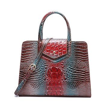 Tie-dyed 3in1 Crocodile Skin Large Satchel Bag