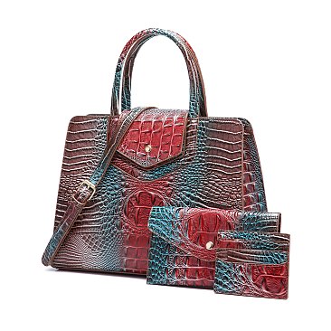 Tie-dyed 3in1 Crocodile Skin Large Satchel Bag