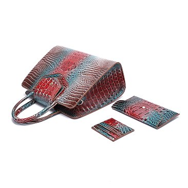 Tie-dyed 3in1 Crocodile Skin Large Satchel Bag