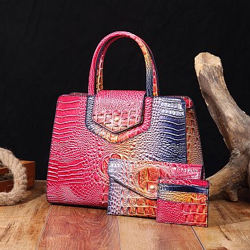 Tie-dyed 3in1 Crocodile Skin Large Satchel Bag