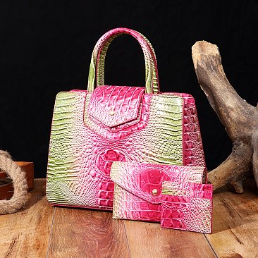 Tie-dyed 3in1 Crocodile Skin Large Satchel Bag