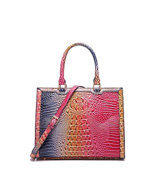 Tie-dyed 3in1 Crocodile Skin Large Tote Bag