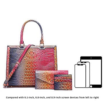 Tie-dyed 3in1 Crocodile Skin Large Tote Bag