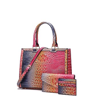 Tie-dyed 3in1 Crocodile Skin Large Tote Bag