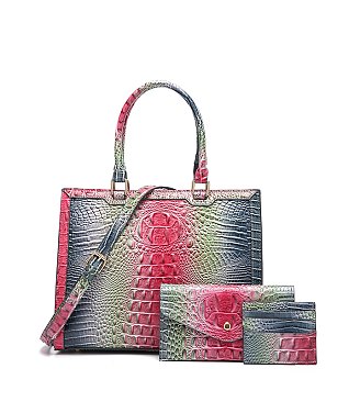 Tie-dyed 3in1 Crocodile Skin Large Tote Bag